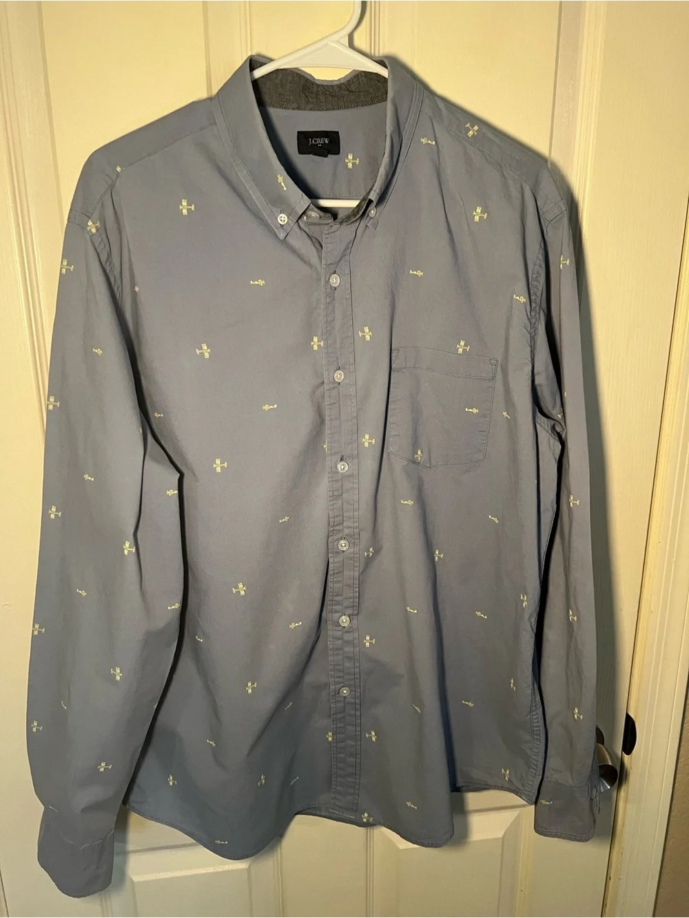 J.Crew Men’s Large Airplane Print Button Down Shirt Blue 100% Cotton